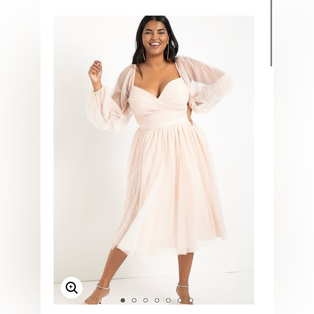 Eloquii  Size 18 Tiered Puffed Sleeve Dress $159.95 On or Off Shoulder Pink